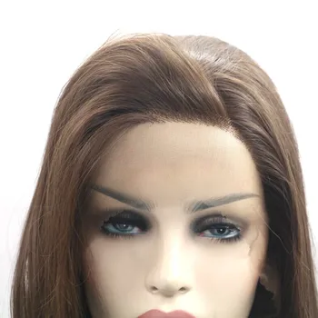 Sylvia Lange Silkebløde Lige Brun Parykker Syntetiske Lace Front Wig Varmeresistent Fiber Hair Side Side For Kvinder