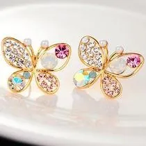 Særlige koreanske version af kvinder i farve efterligning Rhinestones smykker butterfly hule imiteret perle øreringe gratis fragt