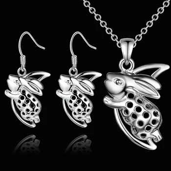 Søde bunny design sølv halskæde & Øreringe Sæt Mode Smykker Til kvinder i god kvalitet party style