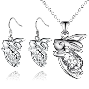 Søde bunny design sølv halskæde & Øreringe Sæt Mode Smykker Til kvinder i god kvalitet party style