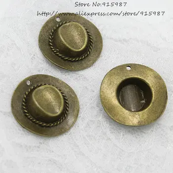 Søde Klokke Engros 15pcs/parti 7*29*30 mm Antik Bronze Metal Legering Cowboy hat Charms Smykker Hat Charms D0737