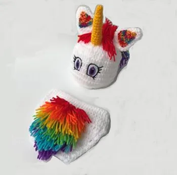 Søde rainbow unicorn baby boy tøj pige at tage foto nyfødte brusebad gave høj kvalitet hæklet hat og håndlavet ble