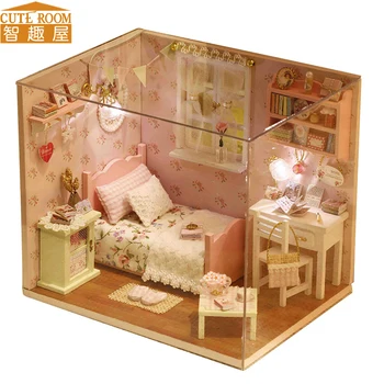 SØDE VÆRELSES DIY dukkehus Miniature Træ Dukkehus Miniaturas Møbler Toy Hus Dukke Legetøj til Jul og Fødselsdag Gave H02