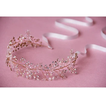 Sølv forgyldt tiara luksus brude hovedbøjle håndlavet hovedklæde engros perle smykker bryllup kroner hår tilbehør