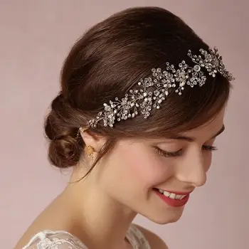 Sølv forgyldt tiara luksus brude hovedbøjle håndlavet hovedklæde engros perle smykker bryllup kroner hår tilbehør
