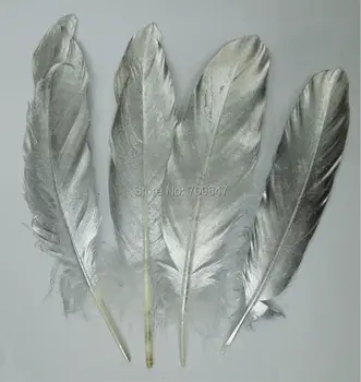 Sølv Malet Goose Satinettes Fjer Håndværk Forsyninger Fjer til smykker i gøre, hår stykker&brude kreationer 13-20cm 50stk