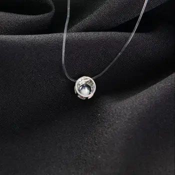 Sølv mousserende zircon kæde og halskæde usynlige gennemsigtig fiskesnøre kort kæde kvindelige gave dekoration vedhæng