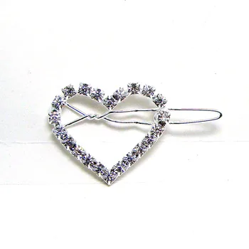 Sølv rhinestone 28mm hjerte nye hængsel hår klip barrette mode hovedbeklædning wedding ornament smykker tilbehør 1DZx