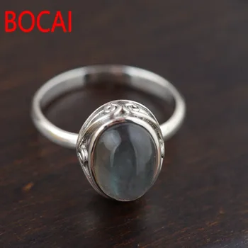 Sølv smykker, engros Naturlige månesten Hvid pan blå Indgået æg-formede Fashionable sterling sølv ring