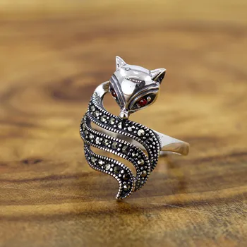 Sølv smykker retro Damer Marcasite Ring fox sølv ring