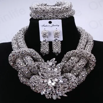 Sølv Ugle Sexet Mode Smykker Sæt Afrikanske Perler Nigeria Bryllup Smykker Tyrkiet Halskæde Og Øreringe 2018 Gratis Fragt Ny