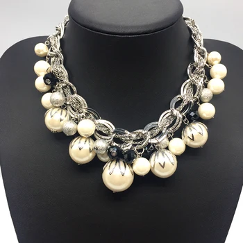 Sølvfarvet ABS Stor Perle Halskæde Chokers Statement Smykker til Kvinder/Collares De Perlas/Grand Collier De Perles/Joyeria