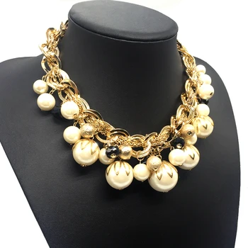 Sølvfarvet ABS Stor Perle Halskæde Chokers Statement Smykker til Kvinder/Collares De Perlas/Grand Collier De Perles/Joyeria