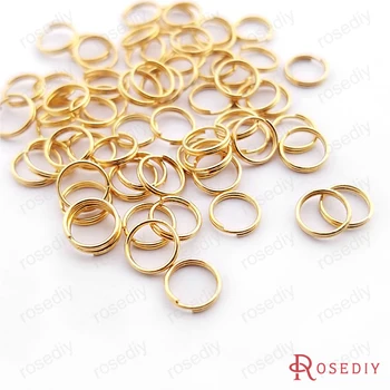 (T12958)Engros 100 stykker 24K Guld Belagte Ud Diameter, 6mm Tråd Tykkelse 0,5 mm Runde Messing Split Ringe Double loop