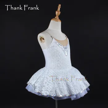 Tak Frank Paillet Blonder Camisole Ballet Tutu Kjole Piger Voksen, Hvid V-Hals Dans Kostume C378