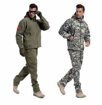 Taktisk Gear Softshell Camouflage Jakke Mænd Hær Vandtæt Varme Camo Tøj Windbreaker Fleece Frakke Militær Jakke sæt