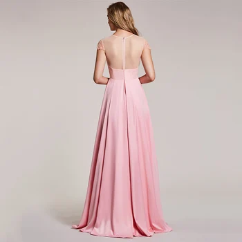 Tanpell beaded lange gallakjoler pink scoop floor længde en linje kjole kvinder cap ærmer bryllupsfest aften formelle kjoler