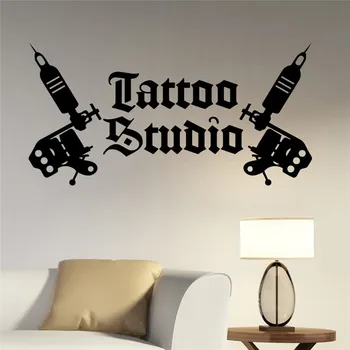 Tattoo Salon Wall Sticker Citater Tattoo Studio Vinyl Vægoverføringsbillede Moderne Design Logo Mønster Tatovering Maskiner Vindue Indretning