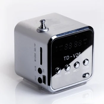 TD-V26 Haut-parleur Bærbare Mini et Digitalt avec Micro SD / TF / USB / FM - Argent