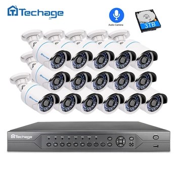 Techage 16CH 2MP 3MP 5MP POE NVR CCTV-System 16PCS Udendørs 1080P Lyd Optage Lyd IP-Kamera P2P Onvif Videoovervågning Sæt