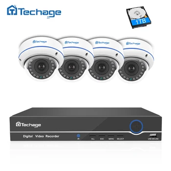 Techage 4CH 8CH NVR 1080P POE CCTV-System 4STK Vandalproof Anti-vandal Indendørs Dome IP-Kamera Onvif Sikkerhed overvågningssystem