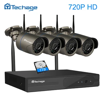 Techage Plug and Play 4CH 1080P HD Trådløse NVR Kit P2P 720P Indendørs Udendørs IR Night Vision Sikkerhed IP-Kamera WIFI CCTV-System