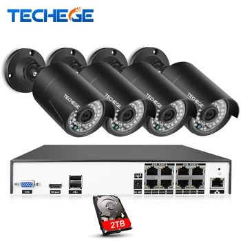 Techege H. 265 8Ch 4MP POE NVR CCTV Kamera System 4MP POE IP-Kamera 2592*1520 Udendørs Vandtæt Video Overvågning Kit