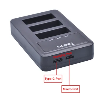 Tectra Til GoPro hero 5 1600mAh go pro 5 batteri + LED-Display 3-Slot-USB-Oplader med Type-C-Port til GoPro HERO5 Sport Kamera