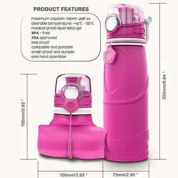 TEENRA 750ML Sammenklappelig Silikone vandflaske Silikone Folde, Elkedel Udendørs Sport vandflaske, Camping Rejser Kører Flaske