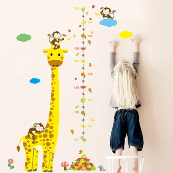 Tegnefilm Giraf, Abe Højde Måle Wall Stickers Til Børn Værelser Børnehaven Hjem Indretning Pvc Vækst Chart Hersker Vægoverføringsbilleder Gave