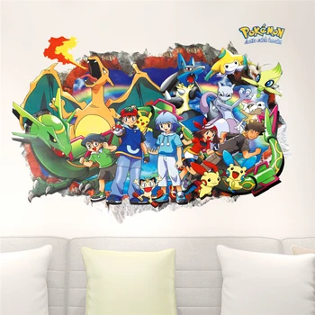 Tegnefilm Pikachu Red gennem wall stickers til børneværelset soveværelse dekorationer 3d Pokemon Gå væg kunst decals diy-plakater