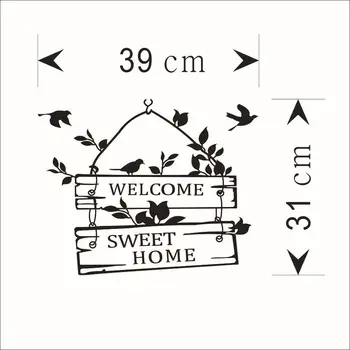 Tegnefilm Velkommen Sweet Home Døren Glas Decal Wall Sticker Citater Stue Vægoverføringsbilleder Tapet Hjem Indvendige Væg Kunst Vægmaleri