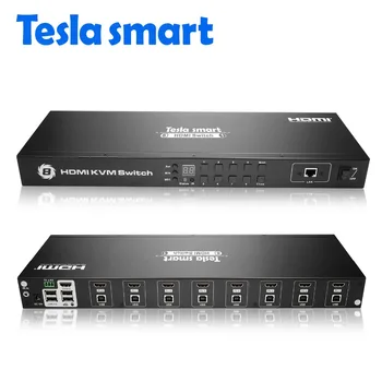 Tesla smart 2018 KVM USB HDMI Switch, 8 Port KVM HDMI Switcher KVM Switch HDMI Støtte 3840*2160/4K 2 Stk Rack Ører Standard-1U