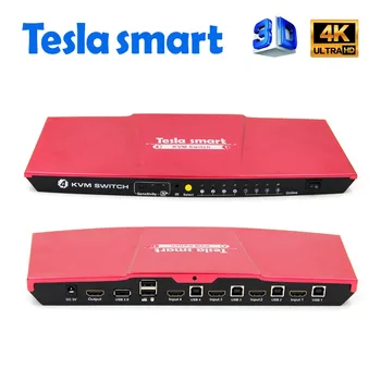 Tesla smart Rød Høj Kvalitet USB-HDMI-KVM Switch-4-Port USB KVM HDMI Switch Understøtter 3840*2160/4K*2K Ekstra USB2.0 Havn