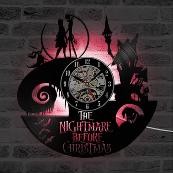 The Nightmare before Christmas Tema, CD-Optage 3D LED-Ur Klassisk Film Hænge på Væggen Ur Hule Kreative Antik Stil Uret