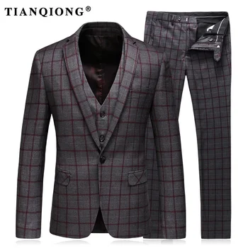 TIAN QIONG Herre Passer Slim Fit (Jakke+Vest+Bukser) Sæt Moderne Seneste Pels Bukser Design Solid Farve Blå Tuxedo Prom Passer til 2017