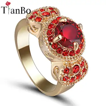TianBo Luksus Ring Smykker Kvinder, Bryllup, Runde Sort / Rød Krystal CZ Zircon Sort/hvid/Guld-farve Engagement Ring Størrelse: 6