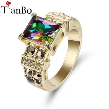 TianBo Nye Lilla / Regnbue Krystal Design Geometriske Hvid / Sort /Guld Farve Jewlery Mand Kvinde Vintage Wedding Ring Størrelse 8