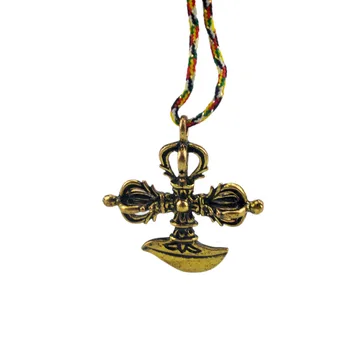 Tibetansk Buddhisme Bronze Buddhistisk Ritual Værktøj Hånd Vajra Dorje Halskæde +5 Element String Y1359