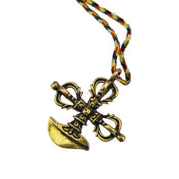 Tibetansk Buddhisme Bronze Buddhistisk Ritual Værktøj Hånd Vajra Dorje Halskæde +5 Element String Y1359