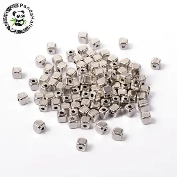 Tibetansk Sølv Spacer Perler, Bly Fri og Cadmium Fri, Cube, Antik Sølv, ca 4mm lange, 4mm bred, 4mm tyk, hul: 1,5 mm
