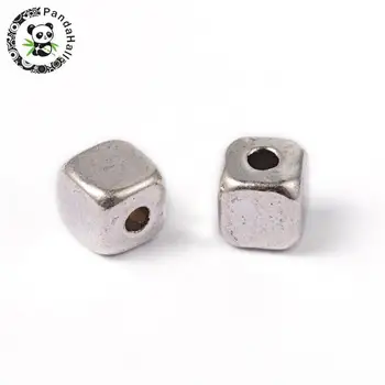 Tibetansk Sølv Spacer Perler, Bly Fri og Cadmium Fri, Cube, Antik Sølv, ca 4mm lange, 4mm bred, 4mm tyk, hul: 1,5 mm