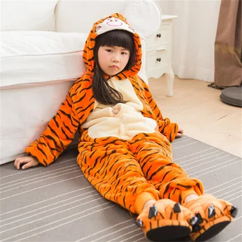 Tiger Pyjamas, der Passer Til Børn Dyr Onesie Vinter Varm Flannel Nattøj Hætteklædte Animationsfilm TIGGER Cosplay Costume Party Søde Fantasi