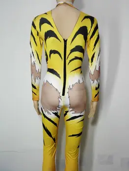 Tiger striber sexet Jumpsuits Rhinestones Tøj Kvindelige kostumer ydeevne DJ DS vis Sanger Dans Natklub fase bar star