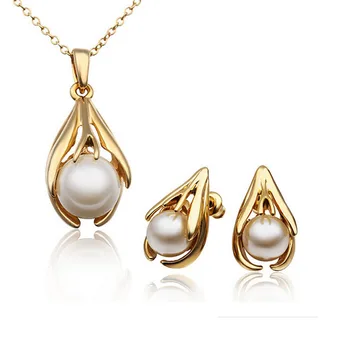 Tilbehør Smykker Mode Simuleret Perle Smykker Sæt Til Kvinder Crystal Øreringe Og Halskæde Sæt Bryllup