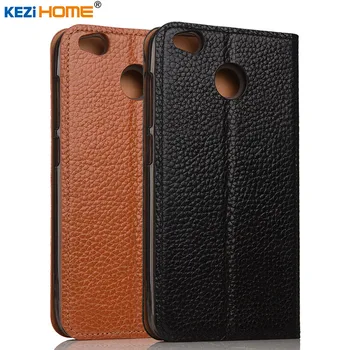 Tilfældet for Xiaomi Redmi 4X tilfælde KEZiHOME Litchi Ægte Læder Flip-Stand Læder Cover capa For Xiaomi Redmi 4 X Phone sager