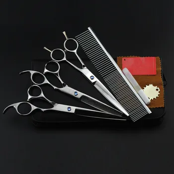 Tilpas 4 kits professionelle Pet-7 tommer saks dog grooming frisør saks udtynding skære buede frisør-frisør sakse