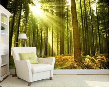 Tilpassede natur vægmalerier,solen gennem skoven vægmaleri til soveværelset TV KTV Tekstil Vægbeklædning papel DE parede