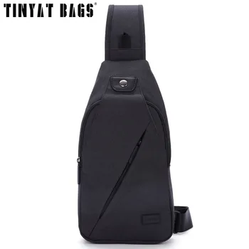 TINYAT Messenger Taske Mænd skuldertasker Sort Casual Funktionelle Mænd Brystet Pack dual hovedtelefonstik hinking slynge taske Til Ipad T609