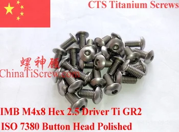 Titanium skrue M4X8 ISO 7380 Button Head Hex 2.5 Driver Ti GR2 Poleret 10 stk
